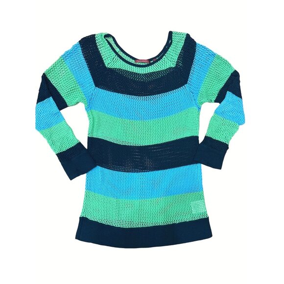 525 America Mesh Stripe Sweater Perfect For Beach Coverups Coastal Mischief - Picture 12 of 13